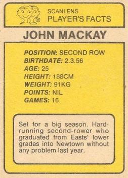 1981 Scanlens #124 John Mackay Back